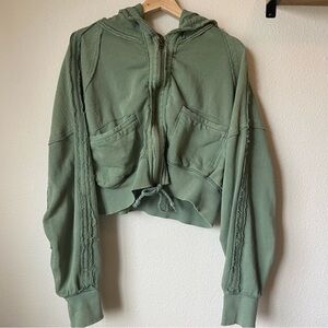 Free People Patchwork Cropped Hoodie Jacket Khaki Green